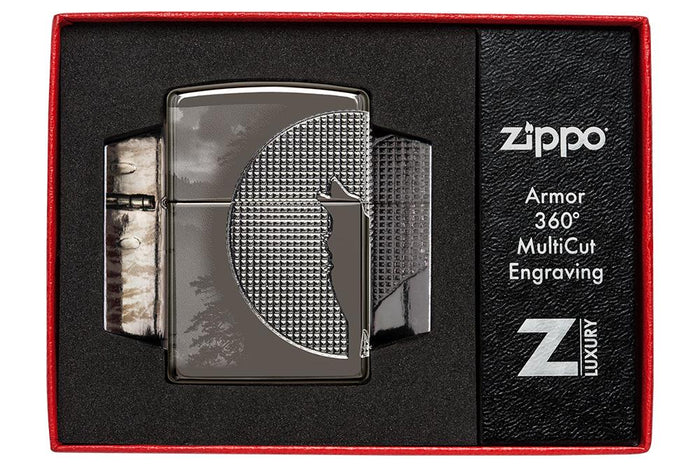 Zippo Wolf Design Armor Black Ice 360 Gradi Argento Unisex 6