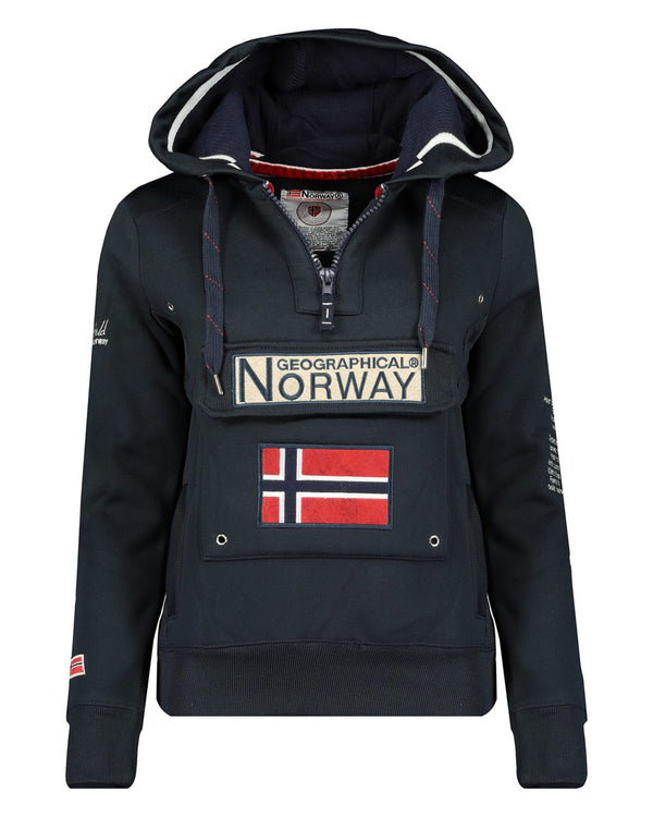 Geographical Norway Hoodie Con Cappuccio Tasca Centrale Con Zip Blu Donna