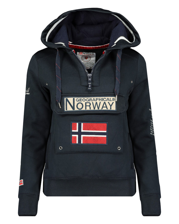 Geographical Norway Hoodie Con Cappuccio Tasca Centrale Con Zip Blu Donna 1