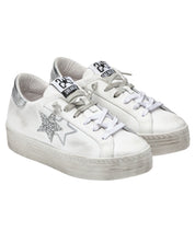 2Star Sneakers HS Pelle con Dettagli Glitter Argento Bianca