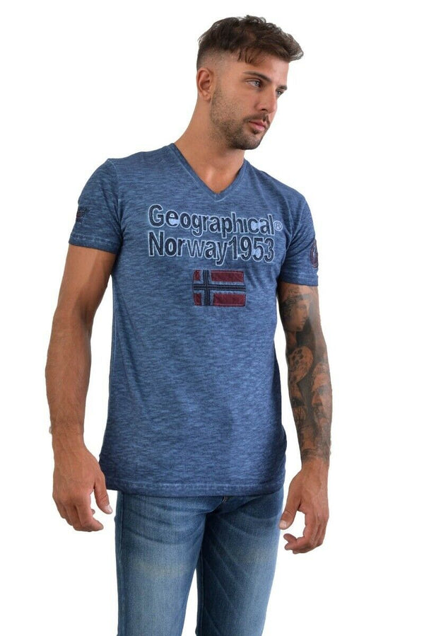 Geographical Norway Manica Corta Scollo V Blu Uomo